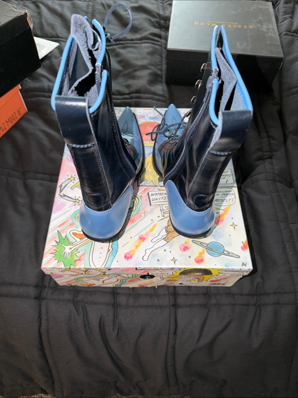Jeffrey Campbell Two-Tone Pointed Toe Lace-Up Boots in Blue and Black - Picture 2 of 3